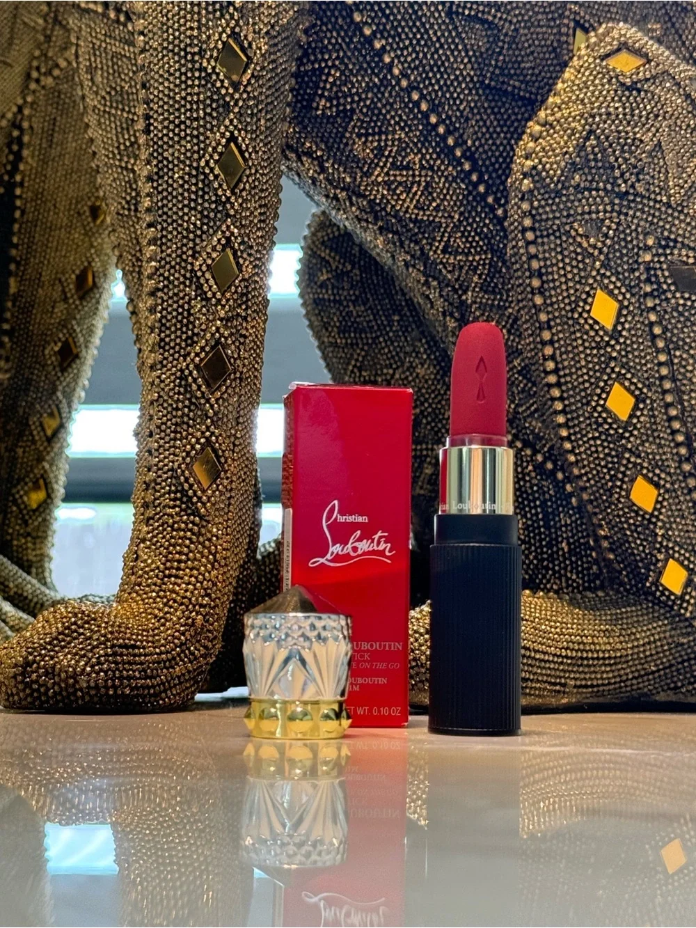 Christian Louboutin Matte Lipstick in Deep Red with Black & Gold Tube